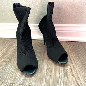 Bai Beioi Knit Elegant Black Women's Peep-Toe Ankle Boots Bootie Size 7